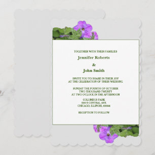 Purple Floral Sage Green Violet Grey Cute Wedding Invitation