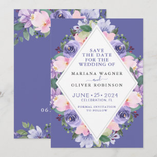 Purple Floral Save the Date Invitation