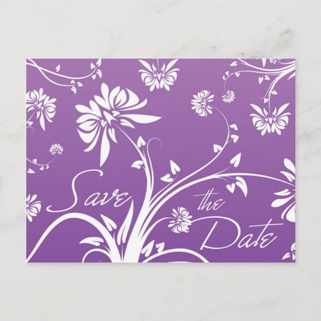 Purple Floral Save the Date Postcards (Front)