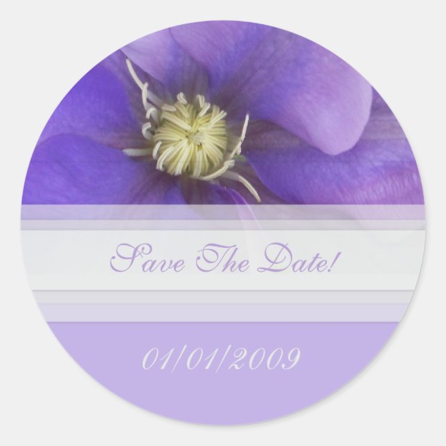 Purple Floral Save The Date Sticker (Front)