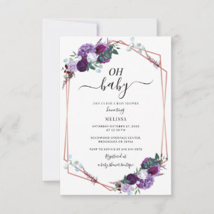 Purple Floral Script Geometric Baby Shower Card