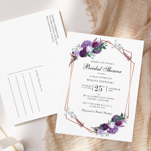 Purple Floral Script Geometric Bridal Shower Invitation Postcard