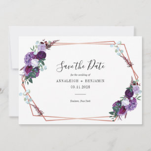 Purple Floral Script Geometric Modern Wedding Save The Date