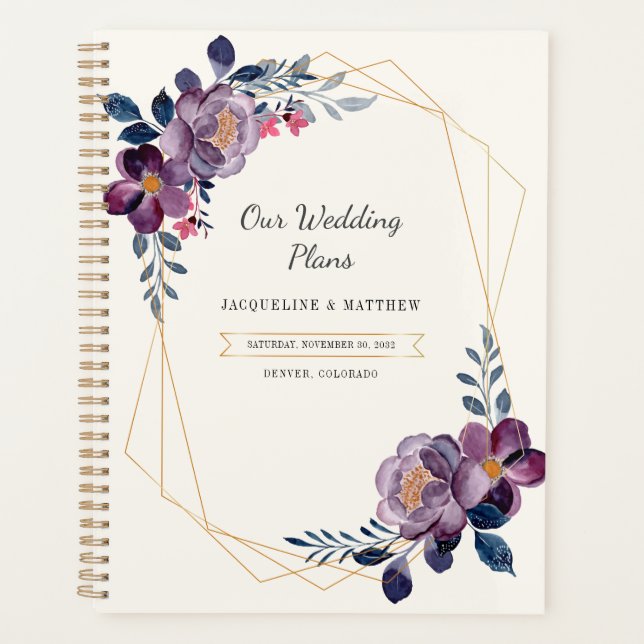 Purple Floral Script Geometric Wedding Planner (Front)