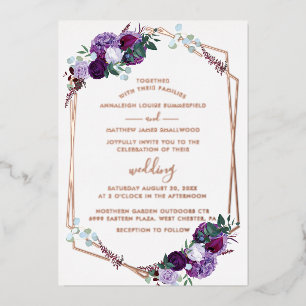 Purple Floral Script Geometric Wedding Rose Gold