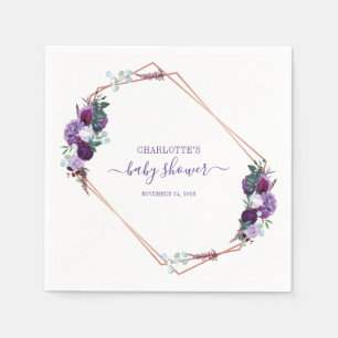 Purple Floral Script Girl Baby Shower Napkin