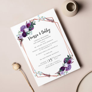 Purple Floral Script Modern Wedding Invitation