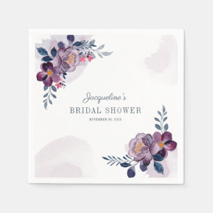 Purple Floral Script Rustic Bridal Shower Napkin