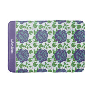Purple floral seamless pattern personalised name bath mat