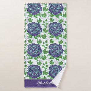 Purple floral seamless pattern personalised name  bath towel