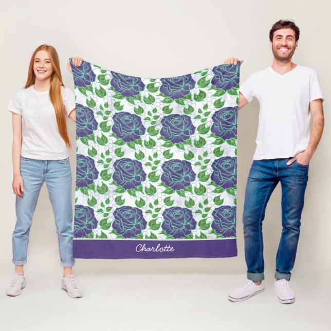Purple floral seamless pattern personalised name  fleece blanket (In Situ)