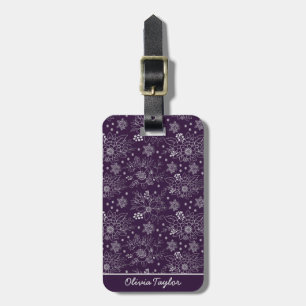 Purple floral seamless pattern personalised name  luggage tag