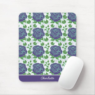 Purple floral seamless pattern personalised name mouse mat