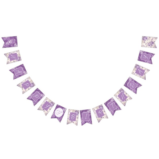 Purple Floral Shabby Chic Custom Age Bunting (All)