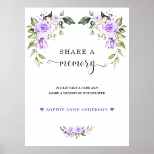 Purple Floral Share a Memory Funeral Wall Sign