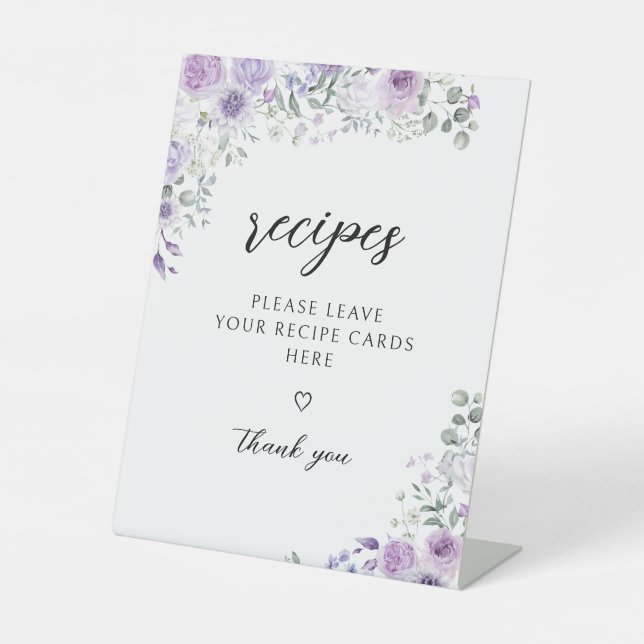 Purple Floral Share a Recipe Bridal Shower Sign (Front)