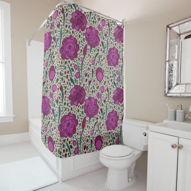 Purple Floral Shower Curtain (In Situ)