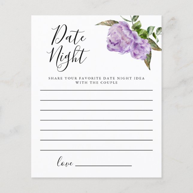 Purple Floral Shower Date Night Card (Front)