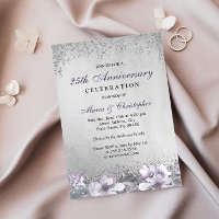 Purple Floral Silver 25th Wedding Anniversary