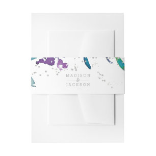 Purple Floral & Silver Confetti Wedding Invitation Invitation Belly Band