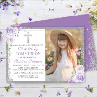 Purple Floral Silver Girl 1st Holy Communion Photo