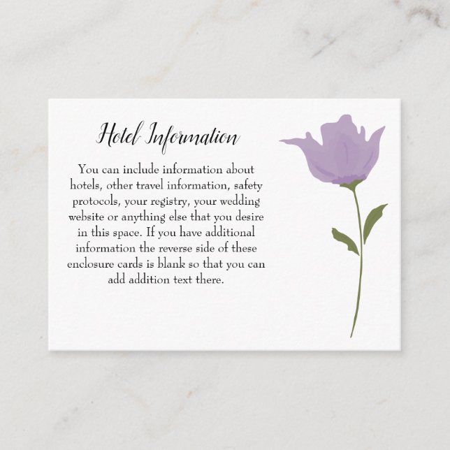 Purple Floral, Simple Elegant Wedding Enclosure Card (Front)