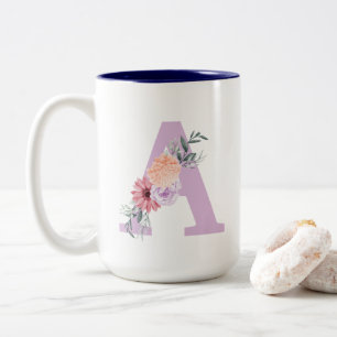 Purple Floral Simple Minimal Monogram Coffee Mug 