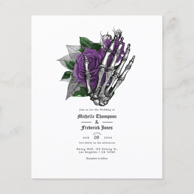 Purple Floral Skeleton Gothic Wedding Flyer (Front)