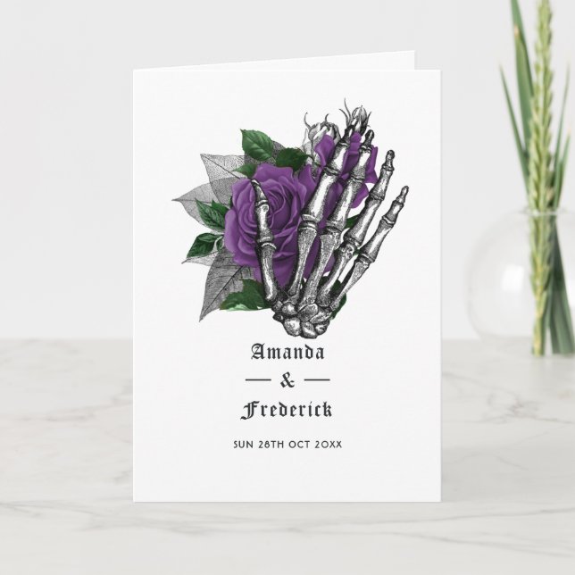 Purple Floral Skeleton Gothic Wedding Programme (Front)