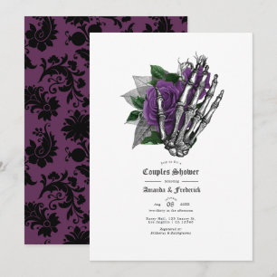 Purple Floral Skull Gothic Couples Shower Invitation