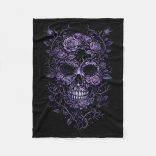 Purple Floral Skull Gothic Goth Girl Dark Fleece Blanket