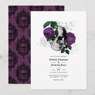 Purple Floral Skull Gothic Wedding Invitation