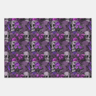 Purple Floral Skulls Wrapping Paper Sheet