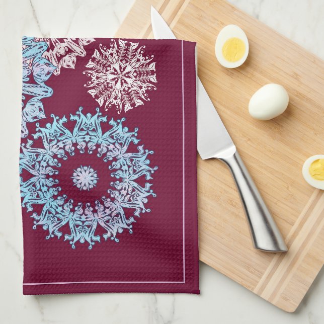 Purple Floral Snowflakes Kitchen Towel (Quarter Fold)