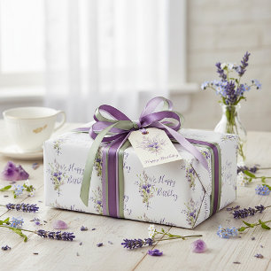 Purple floral spray custom card wrapping paper