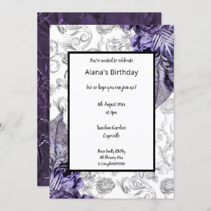 PURPLE FLORAL SPRING THEME FOIL METALLIC BIRTHDAY INVITATION