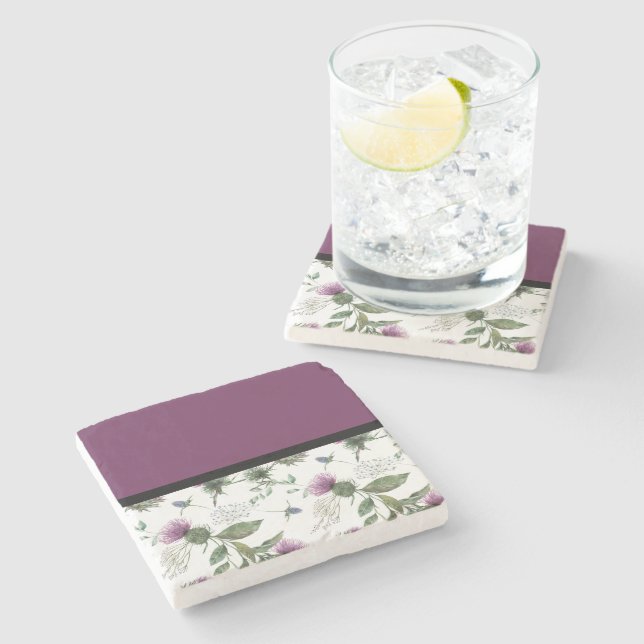 Purple Floral Stone Coaster (Side)