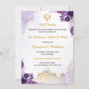 Purple Floral Sukhmani Sahib Path Invitation Card