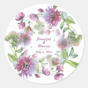 Purple Floral Summer In Bloom Wedding Classic Round Sticker