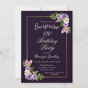 Purple Floral Surprise 18th Birthday Party Invitation
