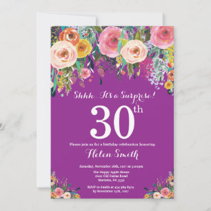 Purple Floral Surprise 30th Birthday Invitation