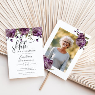 Purple Floral Surprise Birthday Party  Invitation