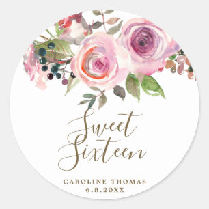 purple floral sweet sixteen sticker