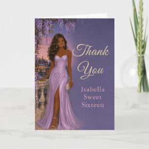 Purple Floral Sweet Sixteen Thank You Card