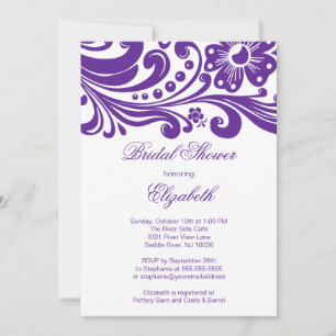 Purple Floral Swirl Bridal Shower Invitation