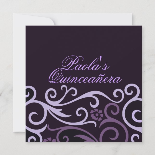 Purple Floral Swirl Quinceañera Invitation (Front)