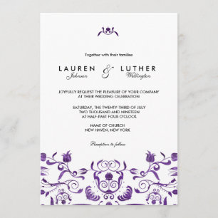 Purple Floral Swirl Wedding or Bridal Invites 3455