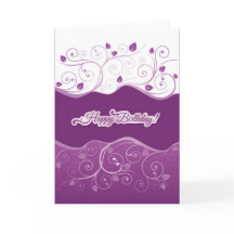 Purple floral swirls happy birthday card for girl