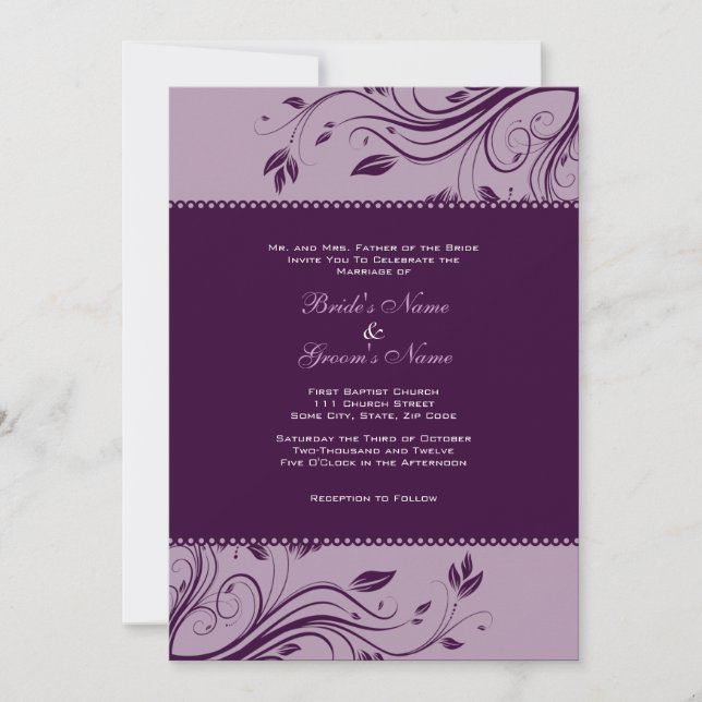 Purple Floral Swirls Wedding Invitation (Front)