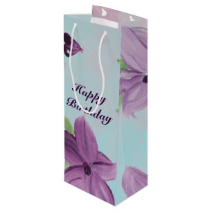 Purple Floral Tall Wine Gift-Bag With Blue Gift Bag